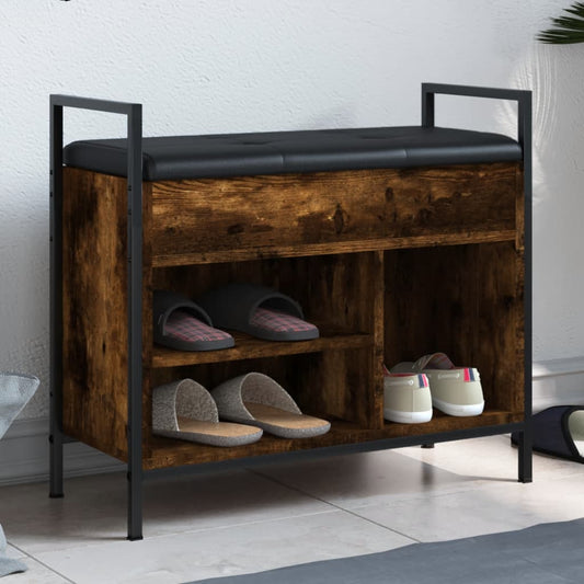 Compact Smoked Oak Shoe Bench - Engineered Wood 65.5x32x57.5 cm