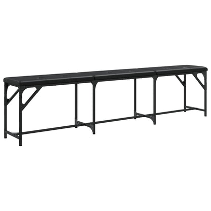 Black Faux Leather Dining Bench - Steel Frame, 186x32x45 cm