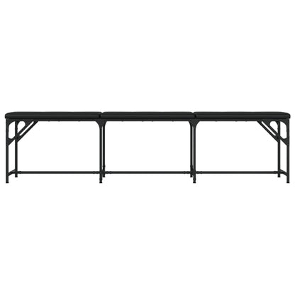 Black Faux Leather Dining Bench - Steel Frame, 186x32x45 cm