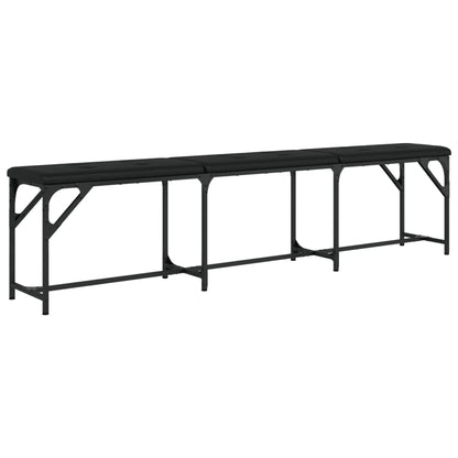 Black Faux Leather Dining Bench - Steel Frame, 186x32x45 cm