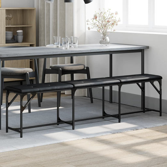 Black Faux Leather Dining Bench - Steel Frame, 186x32x45 cm