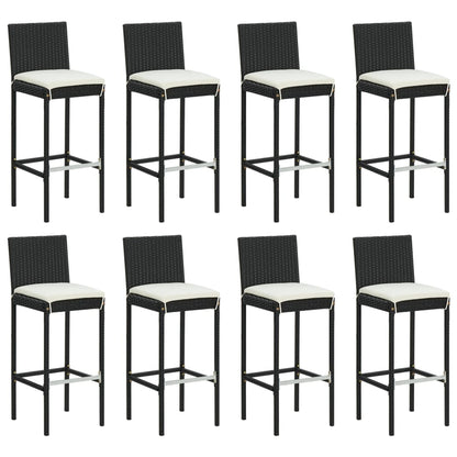 9 Piece Garden Bar Set with Cushions Black Poly Rattan