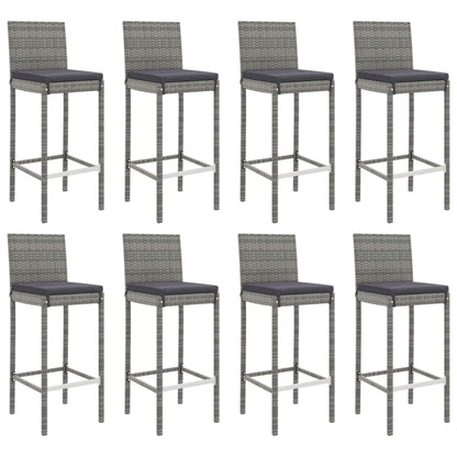 9 Piece Garden Bar Set with Cushions Grey Poly Rattan