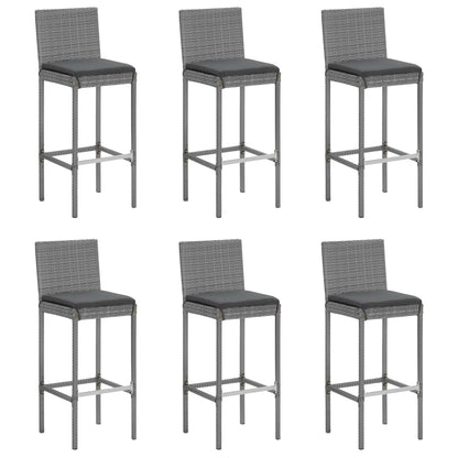 7 Piece Garden Bar Set with Cushions Grey Poly Rattan