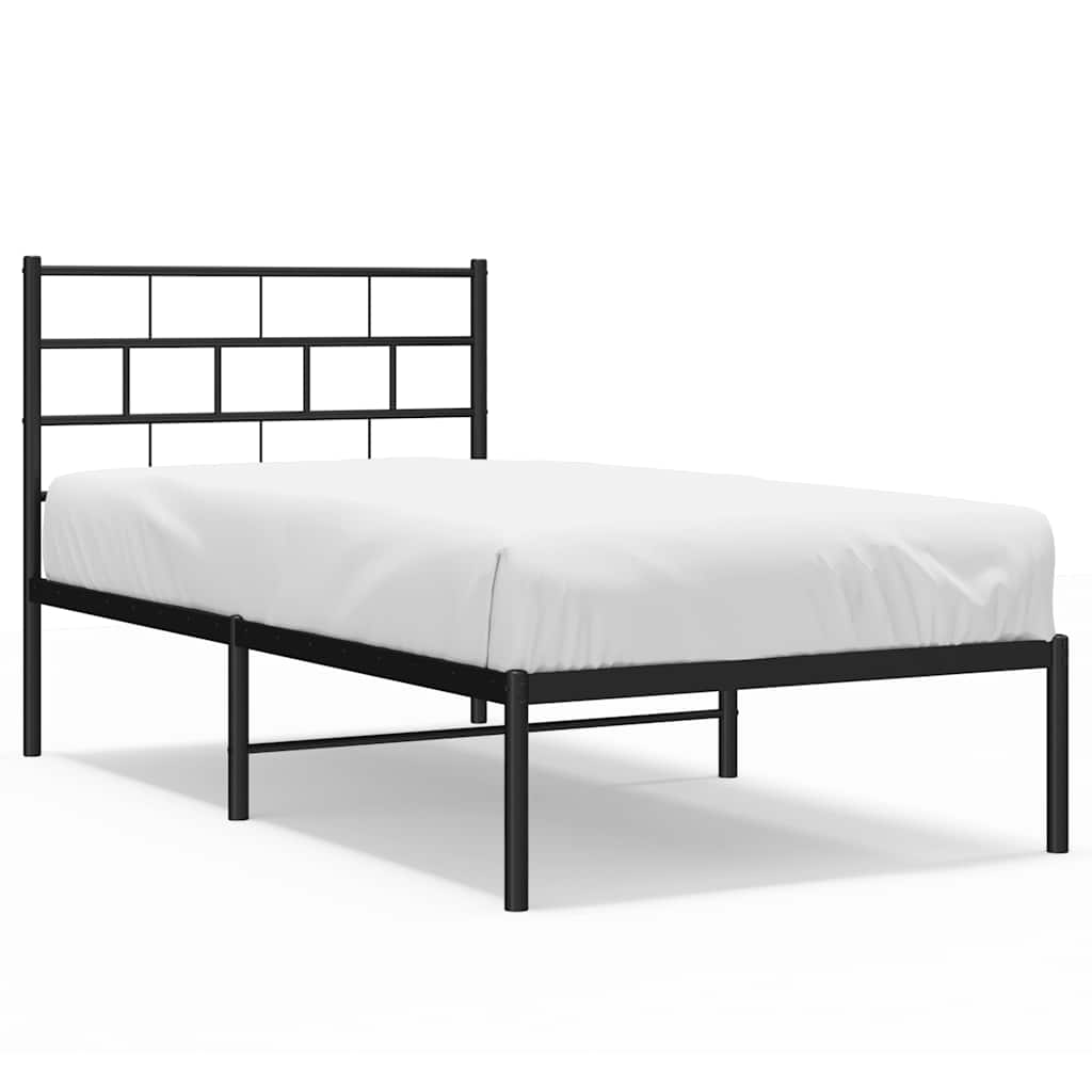 Black Metal Bed Frame with Headboard - 100x190cm, No Mattress