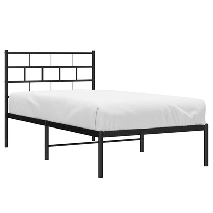 Black Metal Bed Frame with Headboard - 100x190cm, No Mattress