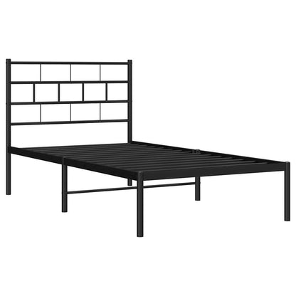 Black Metal Bed Frame with Headboard - 100x190cm, No Mattress