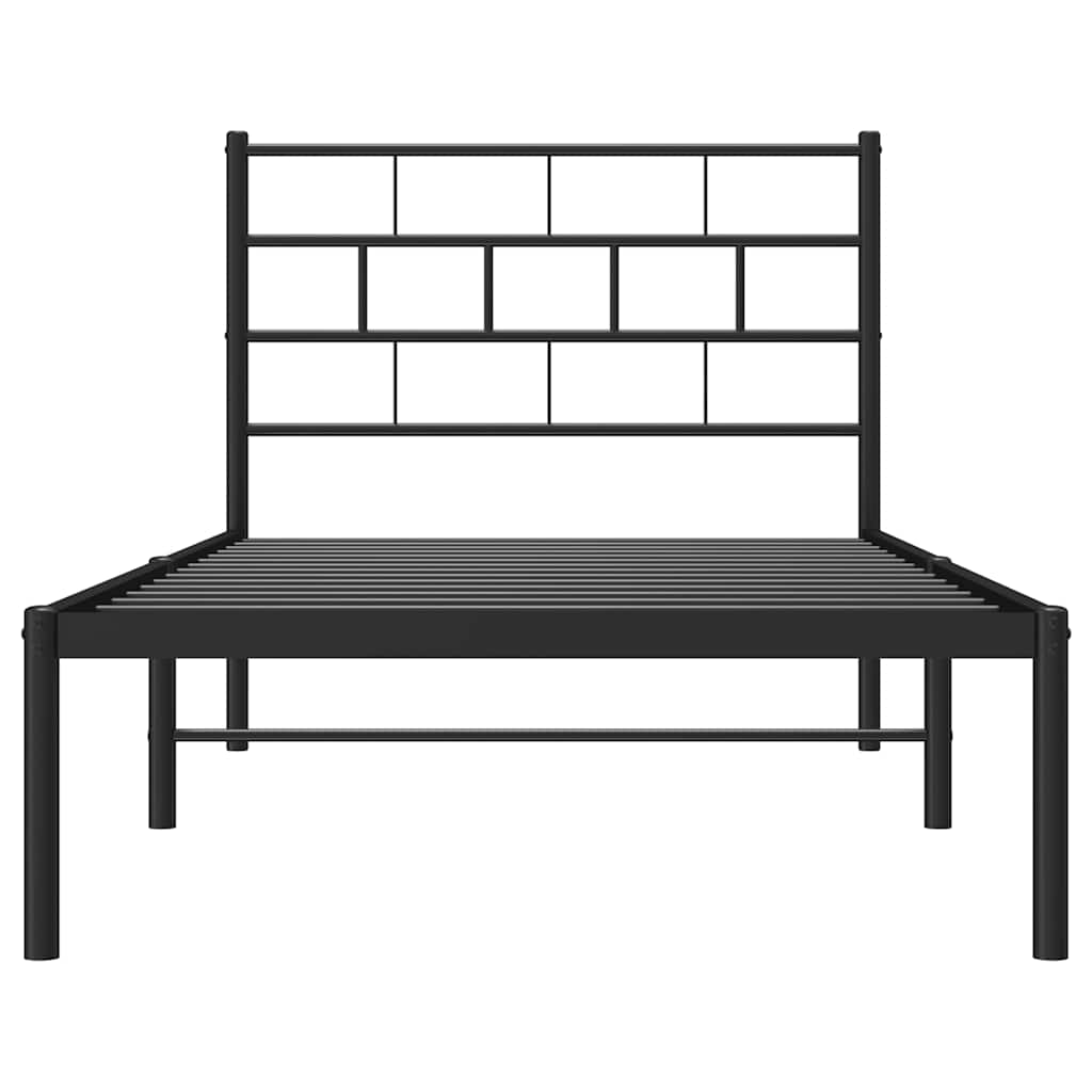 Black Metal Bed Frame with Headboard - 100x190cm, No Mattress