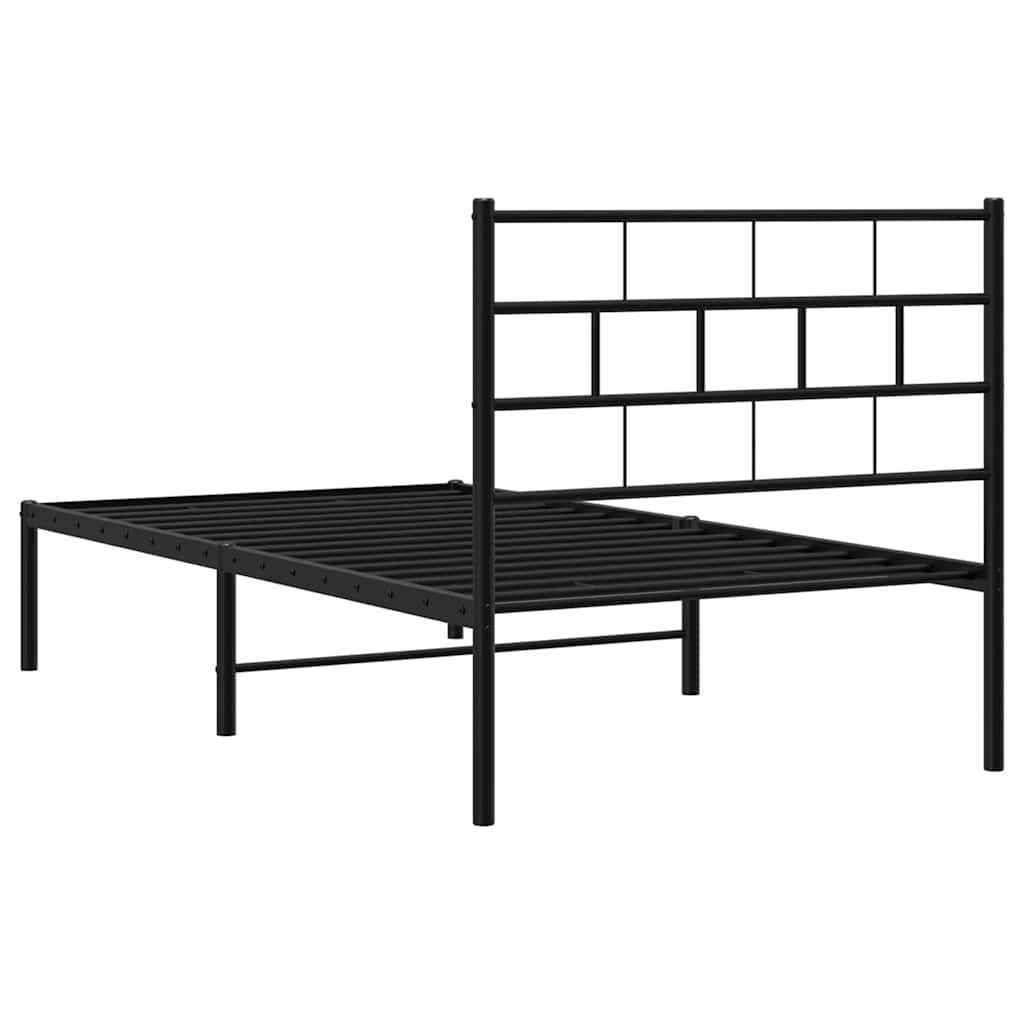 Black Metal Bed Frame with Headboard - 100x190cm, No Mattress