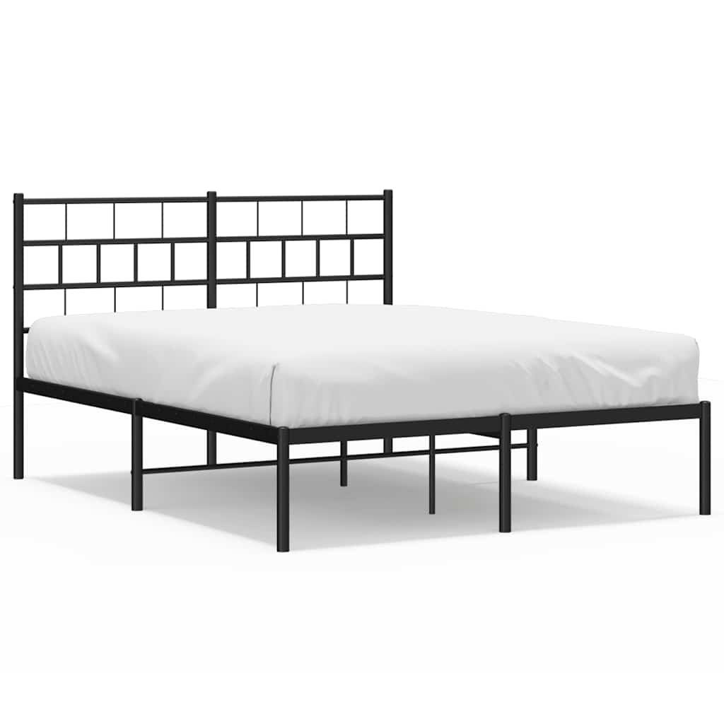 Black Metal Bed Frame with Headboard - 135x190cm, No Mattress