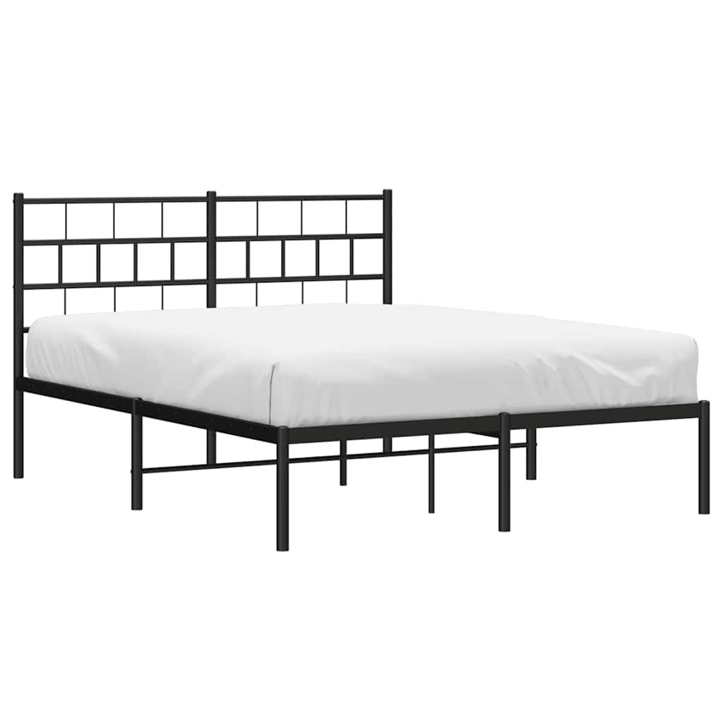 Black Metal Bed Frame with Headboard - 135x190cm, No Mattress