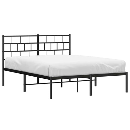 Black Metal Bed Frame with Headboard - 135x190cm, No Mattress