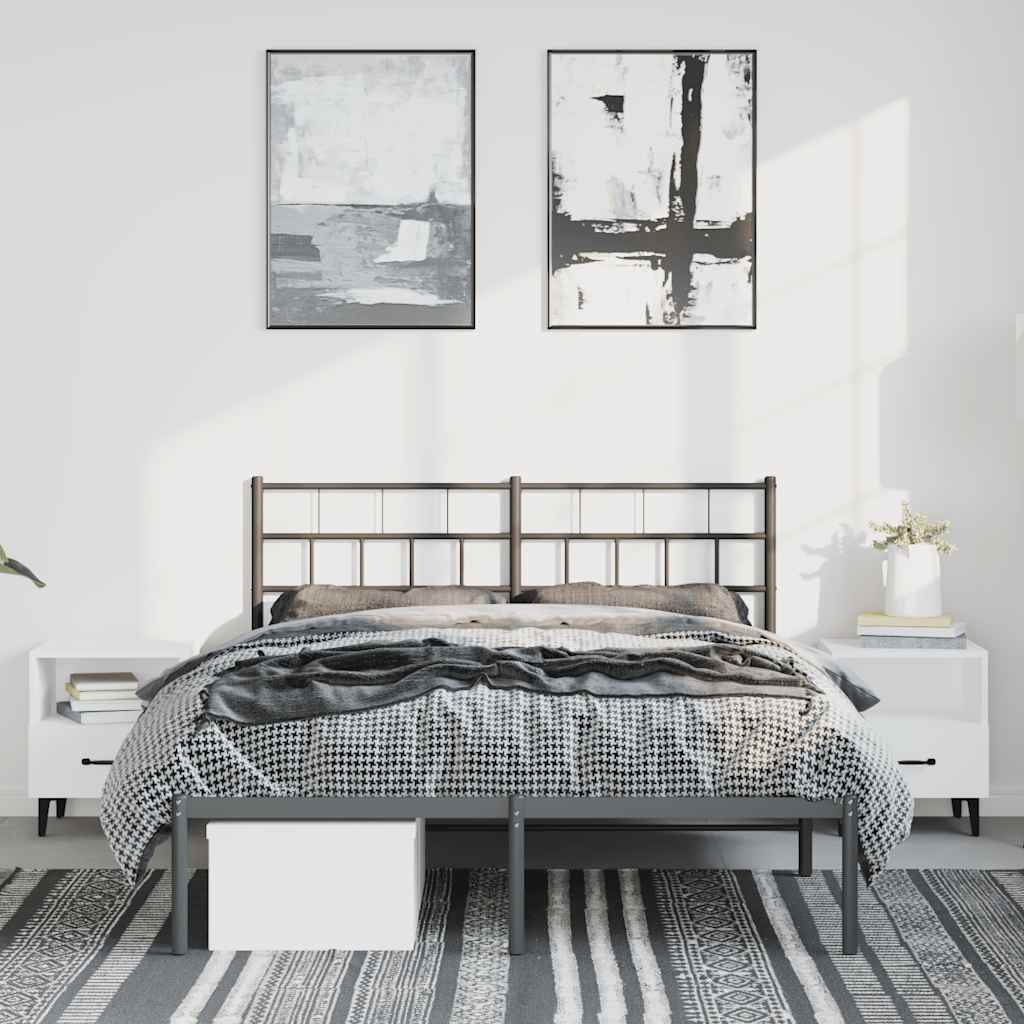 Black Metal Bed Frame with Headboard - 135x190cm, No Mattress