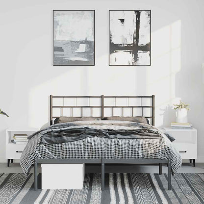 Black Metal Bed Frame with Headboard - 135x190cm, No Mattress