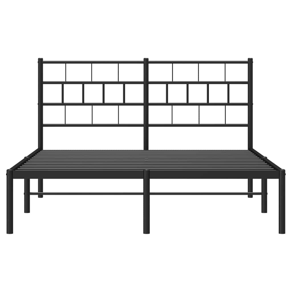 Black Metal Bed Frame with Headboard - 135x190cm, No Mattress