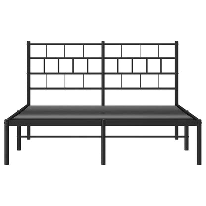 Black Metal Bed Frame with Headboard - 135x190cm, No Mattress