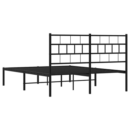 Black Metal Bed Frame with Headboard - 135x190cm, No Mattress