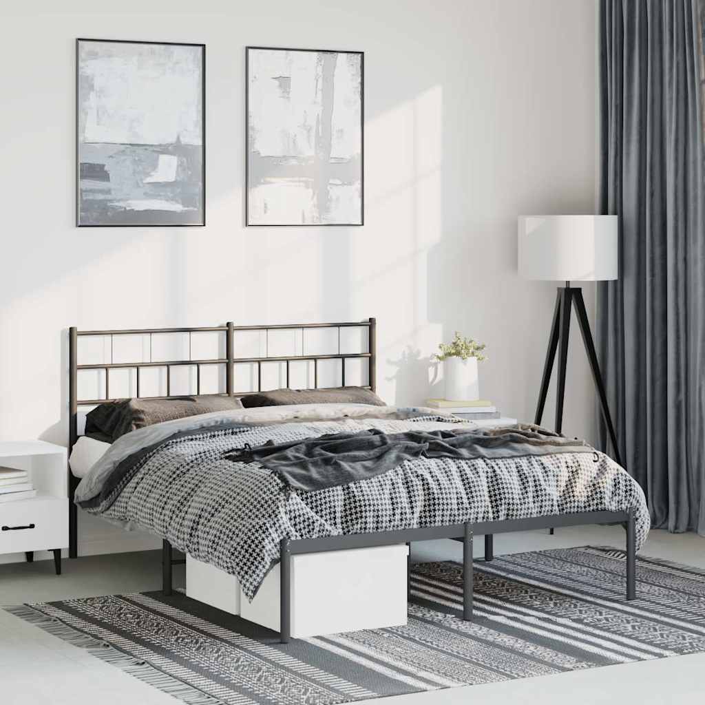 Black Metal Bed Frame with Headboard - 135x190cm, No Mattress