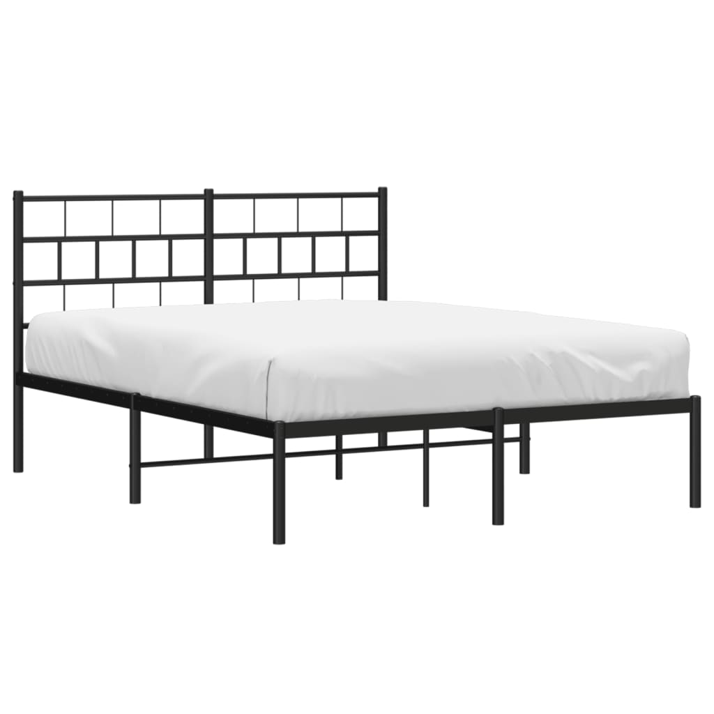 Black Metal Bed Frame with Headboard 140x200cm - No Mattress