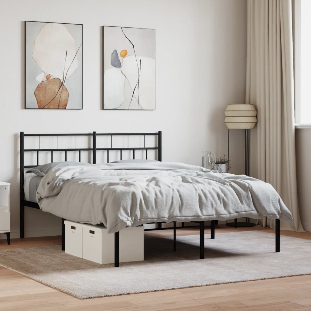 Black Metal Bed Frame with Headboard 140x200cm - No Mattress