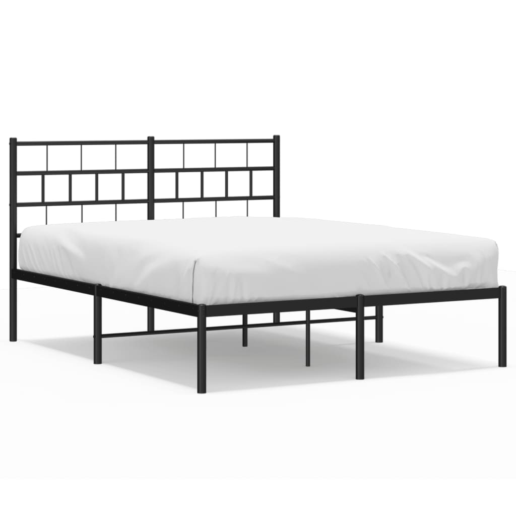 Elegant Black Metal Bed Frame with Headboard, 160x200cm