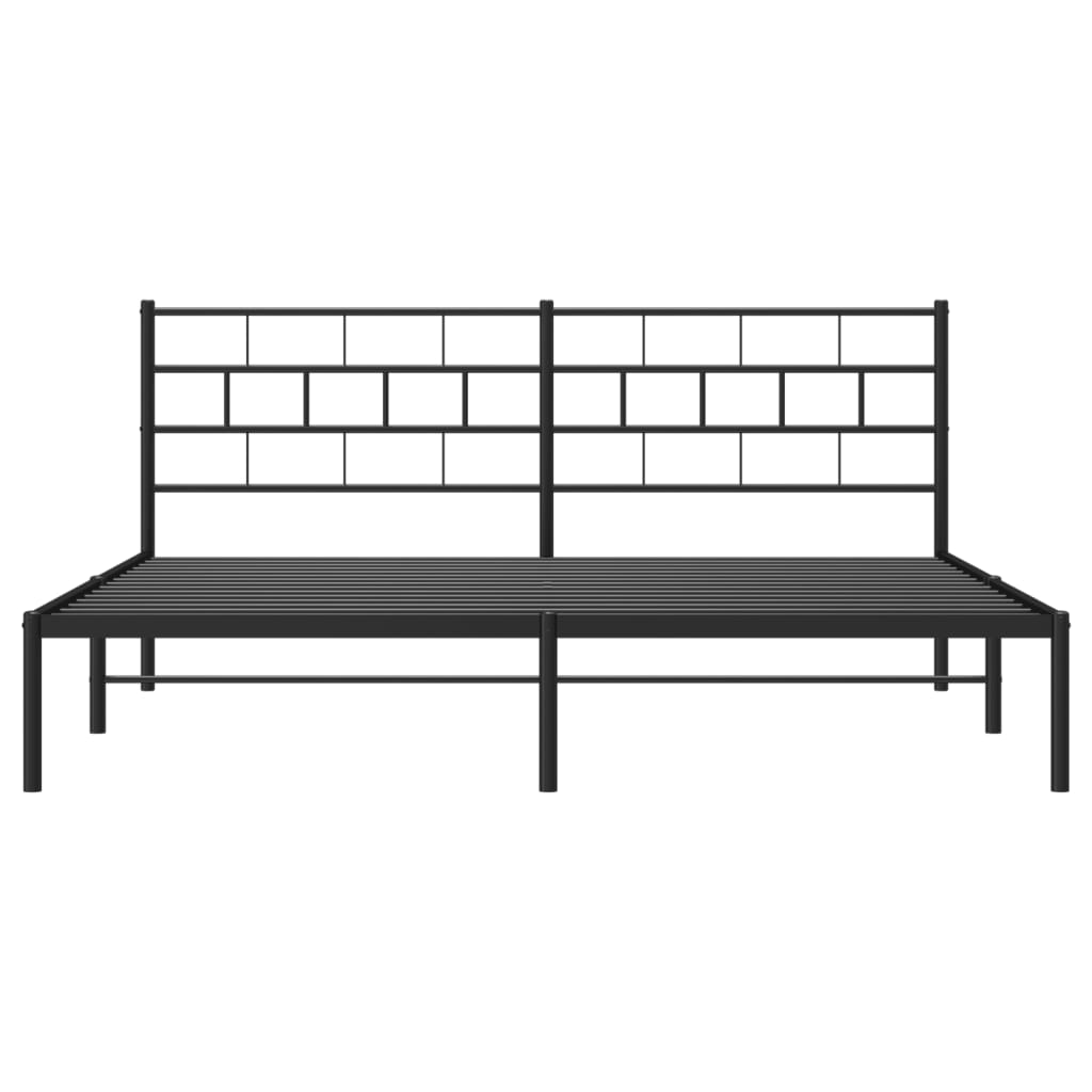 Black Metal Bed Frame with Headboard, 180x200cm, No Mattress