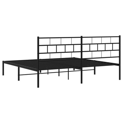 Black Metal Bed Frame with Headboard, 180x200cm, No Mattress