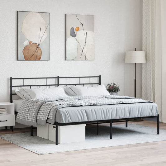 Black Metal Bed Frame with Headboard, 180x200cm, No Mattress