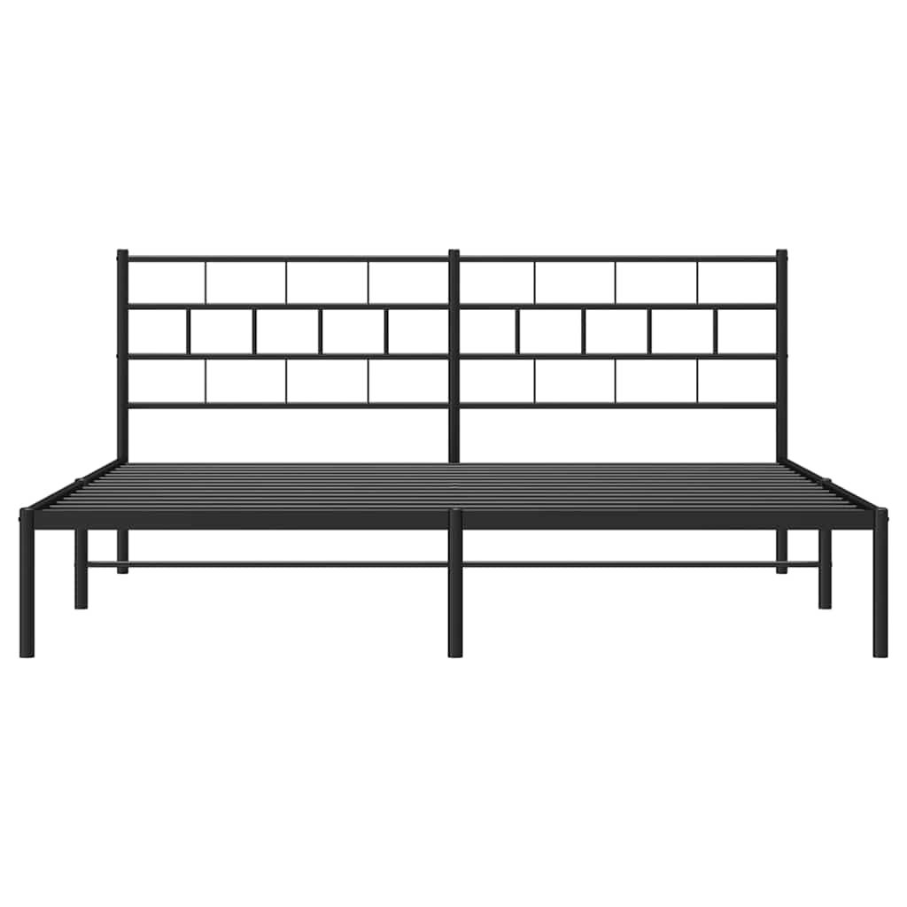 Black Metal Bed Frame with Headboard - 183x213cm, No Mattress