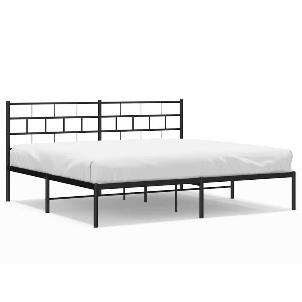 Black Metal Bed Frame with Headboard, 193x203cm - Sturdy and Stylish