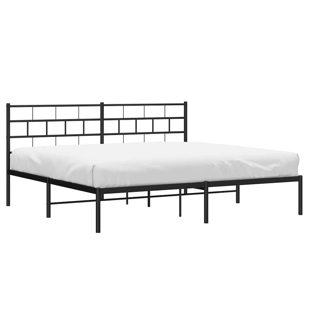 Black Metal Bed Frame with Headboard, 193x203cm - Sturdy and Stylish