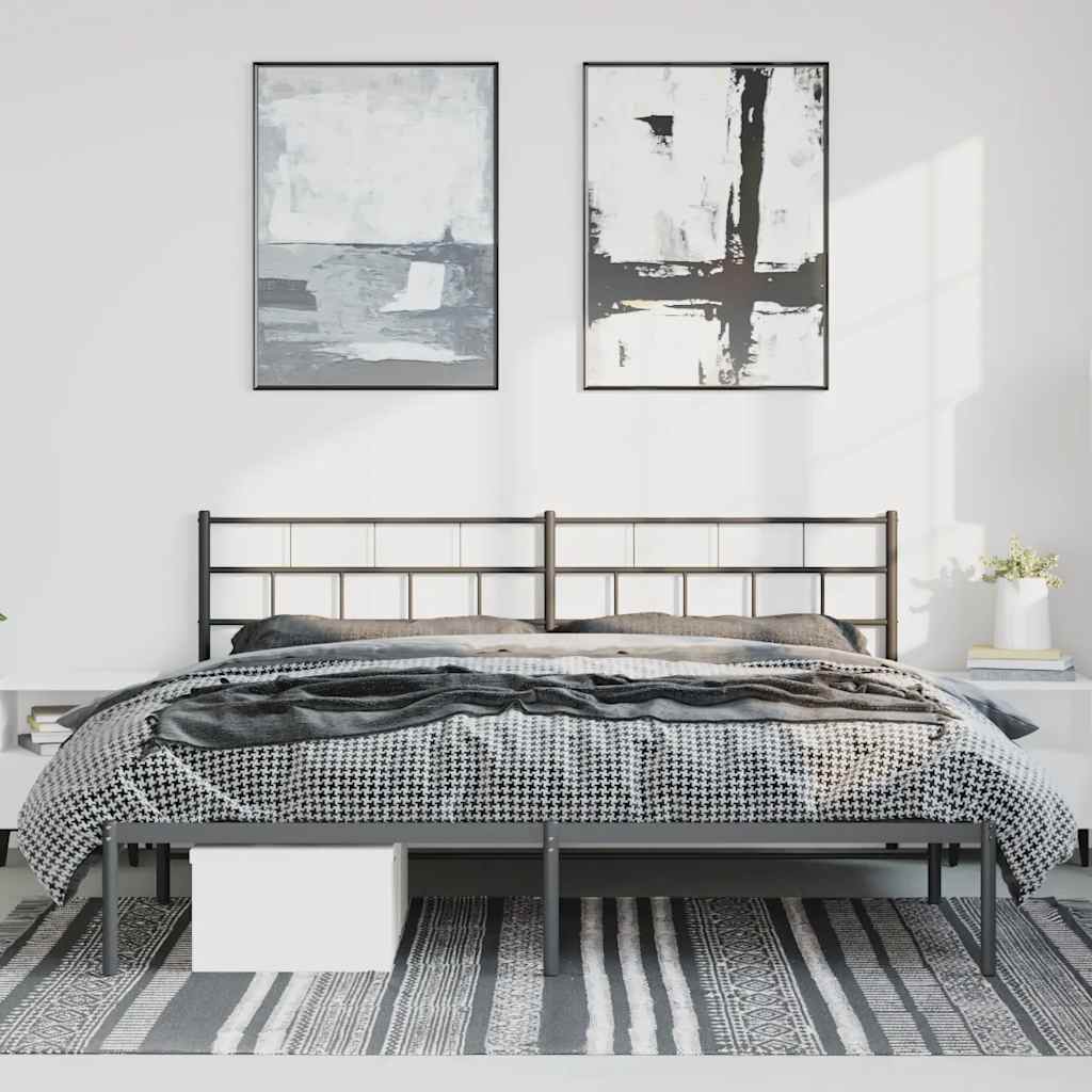 Black Metal Bed Frame with Headboard, 193x203cm - Sturdy and Stylish