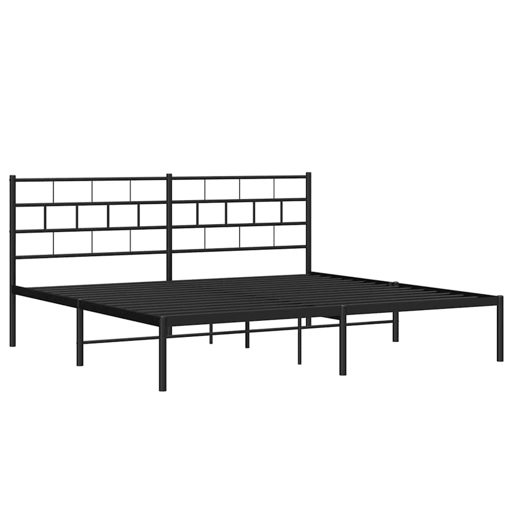Black Metal Bed Frame with Headboard, 193x203cm - Sturdy and Stylish