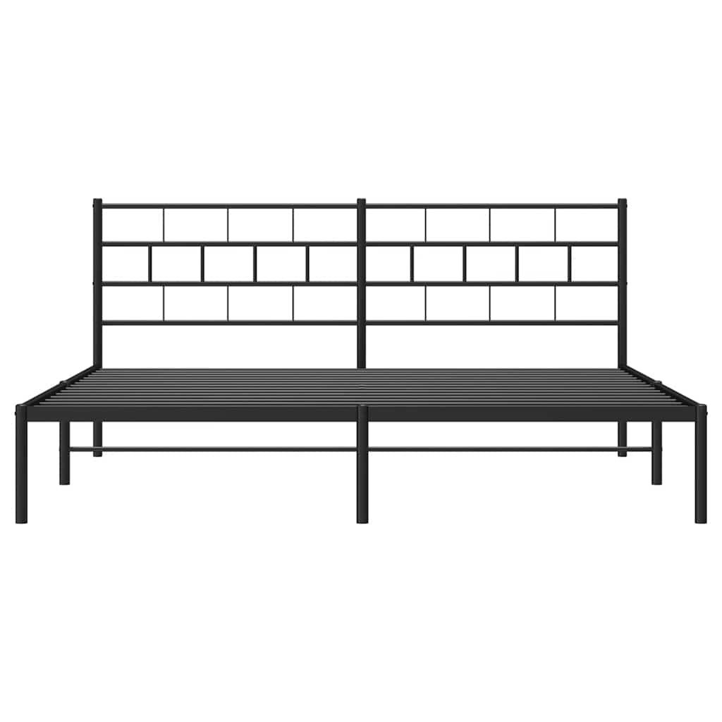 Black Metal Bed Frame with Headboard, 193x203cm - Sturdy and Stylish
