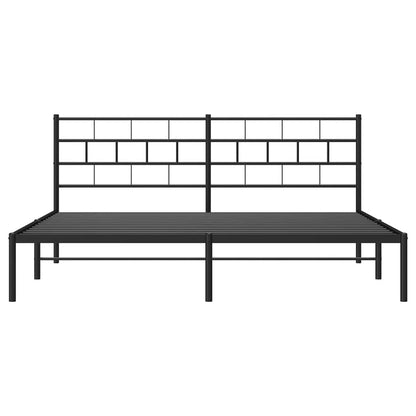 Black Metal Bed Frame with Headboard, 193x203cm - Sturdy and Stylish