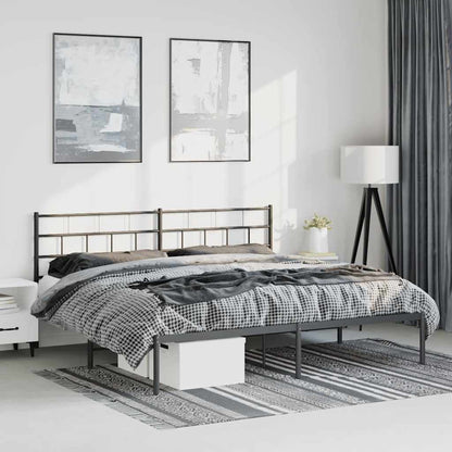 Black Metal Bed Frame with Headboard, 193x203cm - Sturdy and Stylish