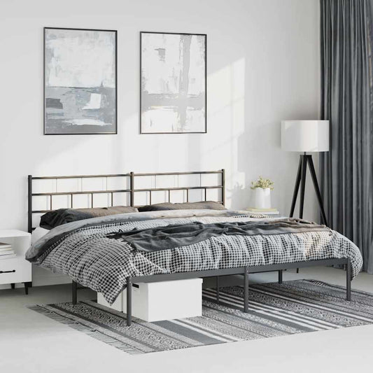 Black Metal Bed Frame with Headboard, 193x203cm - Sturdy and Stylish