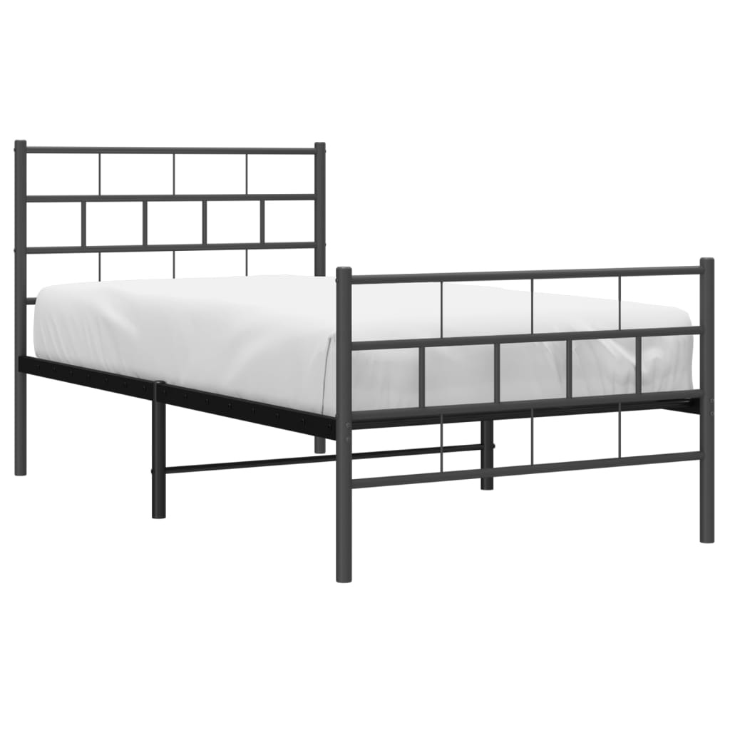Black Metal Bed Frame 75x190cm with Footboard - No Mattress