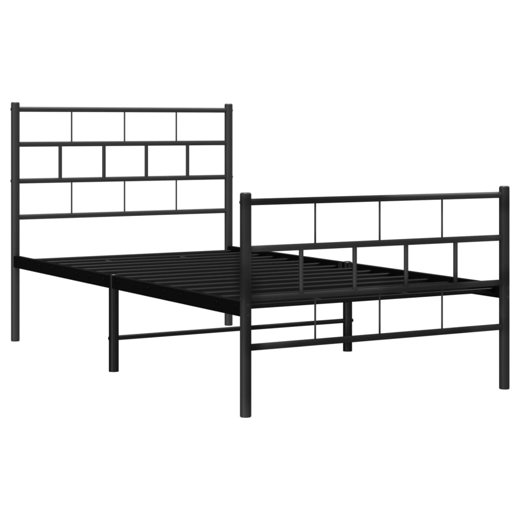 Black Metal Bed Frame 75x190cm with Footboard - No Mattress