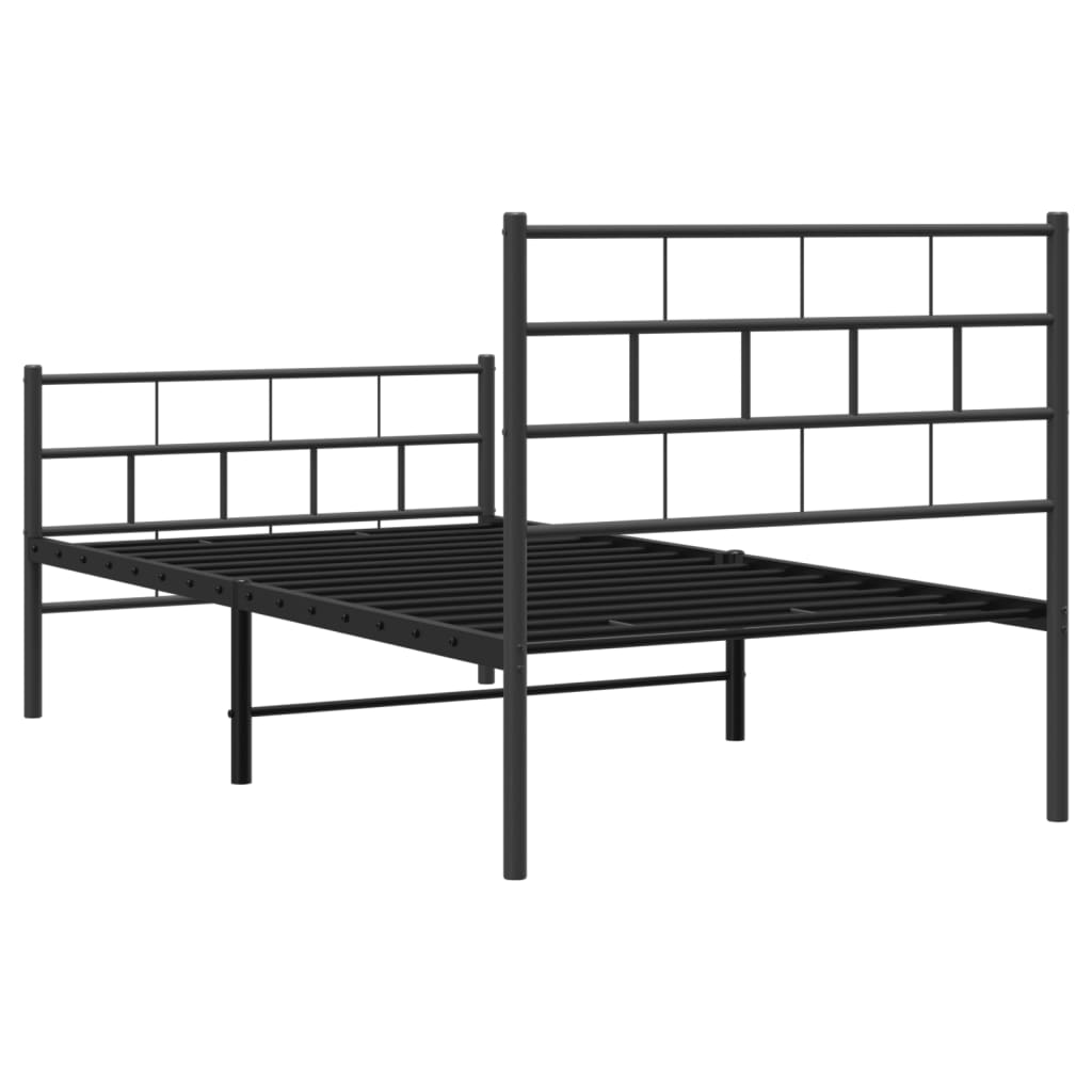 Black Metal Bed Frame 75x190cm with Footboard - No Mattress