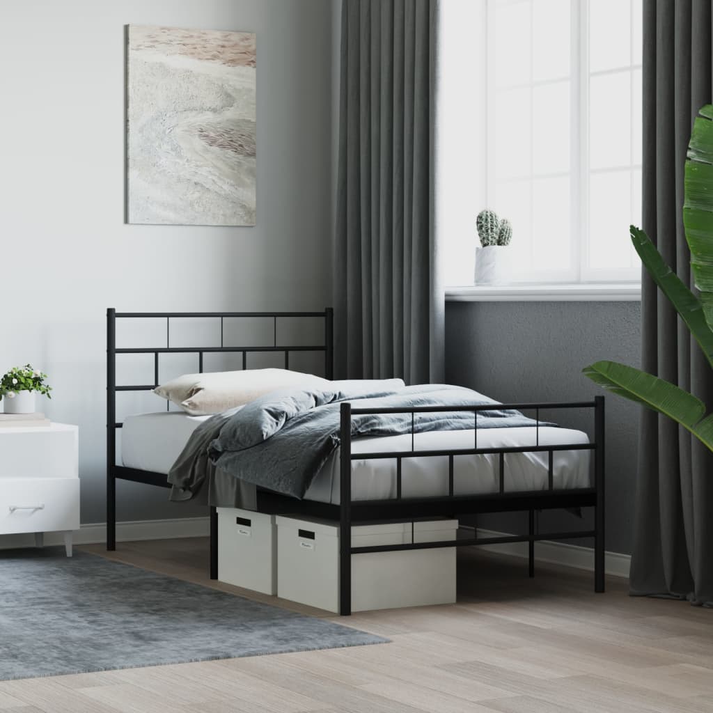 Black Metal Bed Frame 75x190cm with Footboard - No Mattress