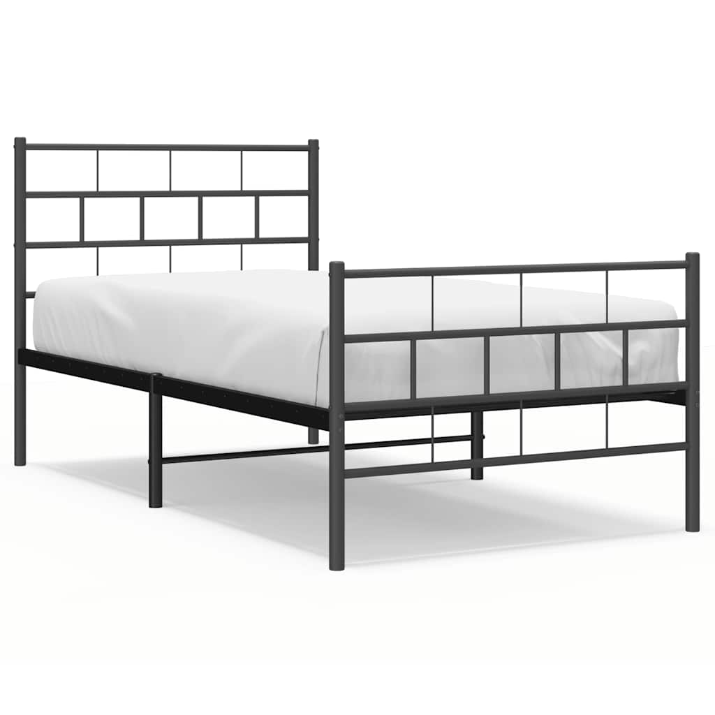 Black Metal Bed Frame with Footboard 100x190cm - No Mattress