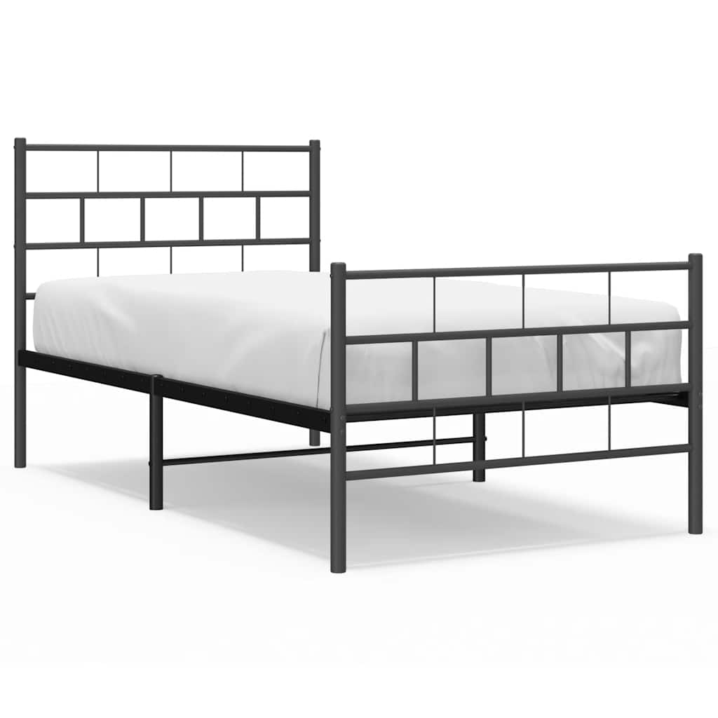 Black Metal Bed Frame with Footboard - 100x200cm, No Mattress