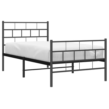 Black Metal Bed Frame with Footboard - 100x200cm, No Mattress