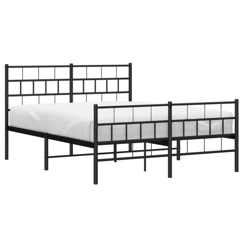 Elegant Black Metal Bed Frame 120x190cm with Footboard, No Mattress