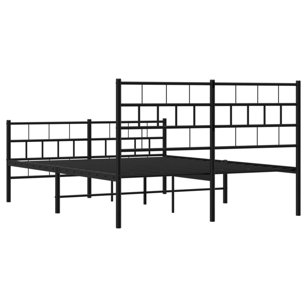 Elegant Black Metal Bed Frame 120x190cm with Footboard, No Mattress