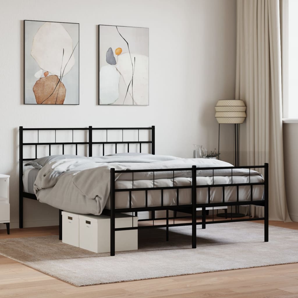 Elegant Black Metal Bed Frame 120x190cm with Footboard, No Mattress