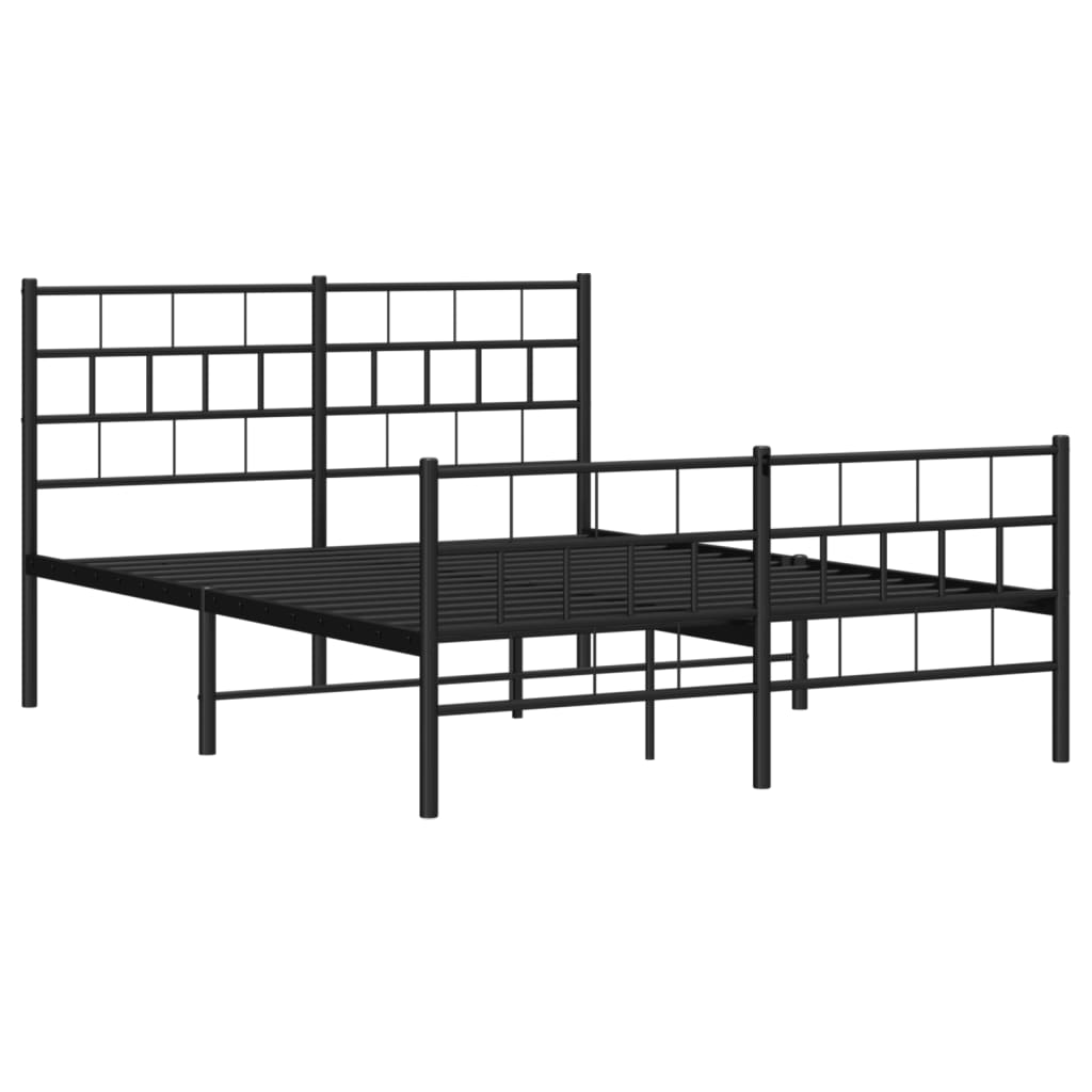 Elegant Black Metal Bed Frame with Footboard 120x200cm