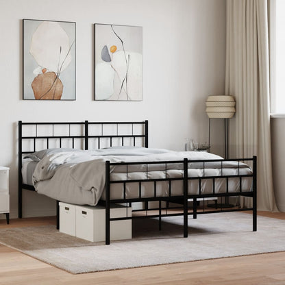 Elegant Black Metal Bed Frame with Footboard 120x200cm