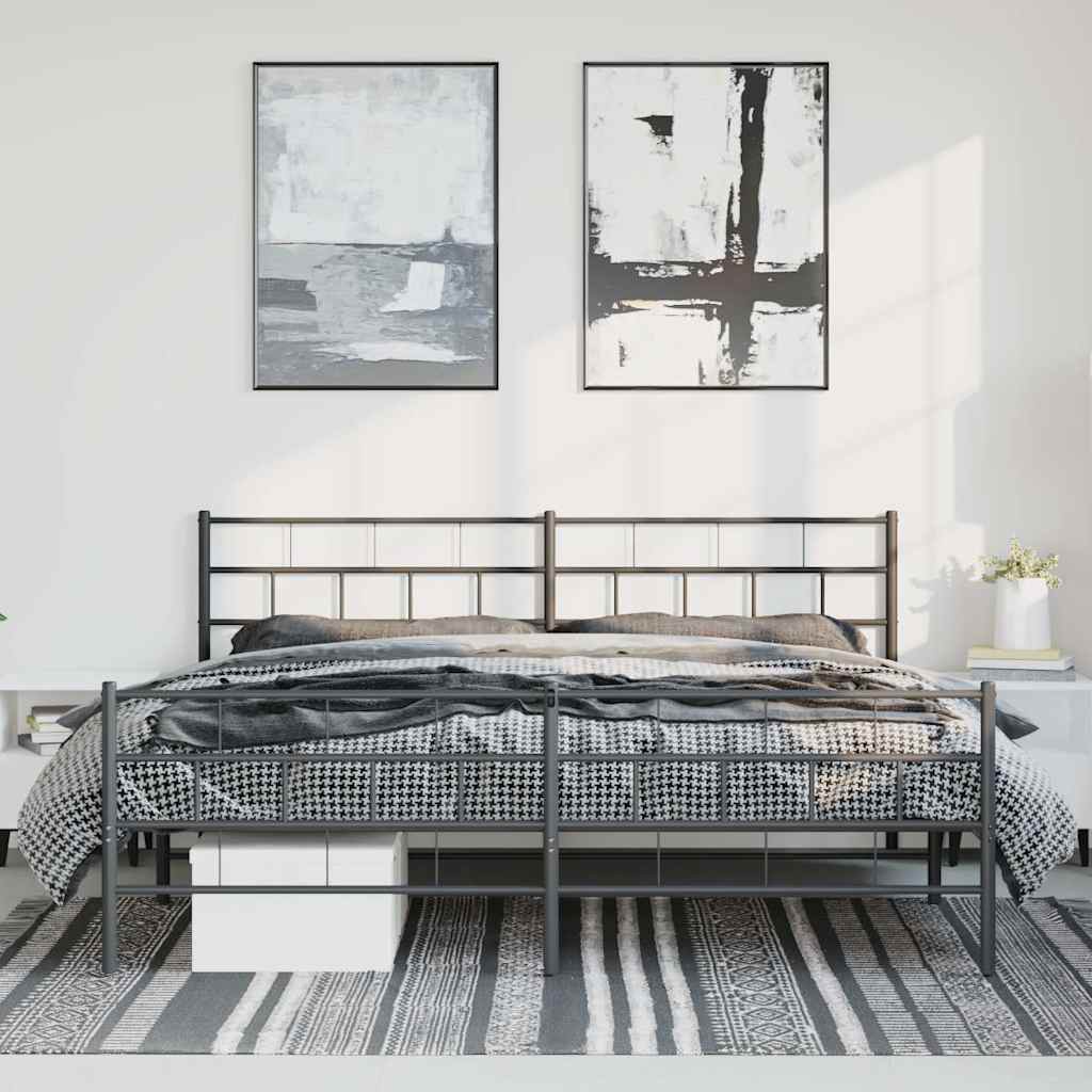 Black Metal Bed Frame with Footboard, 183x213cm, Mattress Not Included